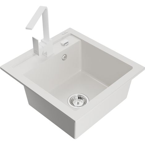 Mexen Vito lavello da cucina in granito 1-vasca con miscelatore cucina Rita, bianco - 6503-20-670300-20 (1/5)