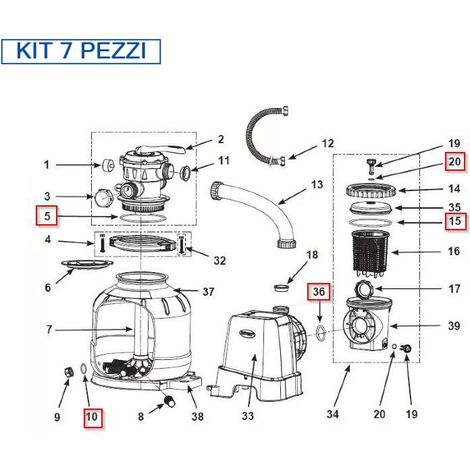 INTEX Kit Guarnizioni Pompa Filtro a Sabbia Modello 70220-2 e 60220-2