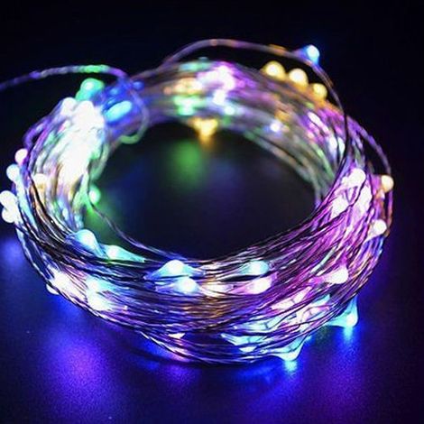 TrAdE Shop Traesio - Striscia 3 Metri Strip Led Bobina Flessibile A Batterie Filo Di Rame Luce - -RGB -