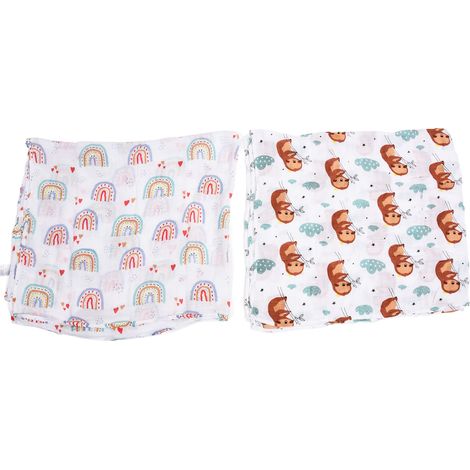2 pièces Couverture d'emmaillotage en mousseline pour bébé, serviette de bain douce et lavable, motif mignon pour nouveau-né (1/5)