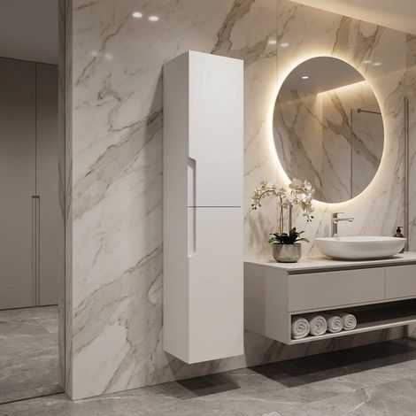 Colonna Bagno Sospesa 140 cm con 2 Ante Reversibili Chiusura Soft Close Bianco Satinato – Gena