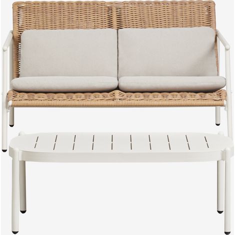 SKLUM Gartenset mit 2-Sitzer-Sofa und Couchtisch aus Aluminium und synthetischem Rattan Duroli Gardenia Weiß                                  