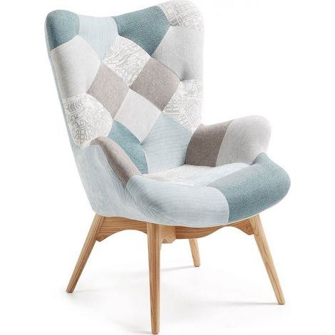 Poltrona patchwork imbottita con braccioli e schienale