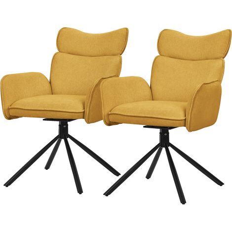 ML-Design Esszimmerstühle drehbar 2er Set Senf mit Stoffbezug, Wohnzimmerstuhl mit Armlehne & Rückenlehne, 360° Drehstuhl, Polsterstuhl mit Stahlgestell, Sessel ergonomisch, Küchenstuhl Loungesessel (1/5)