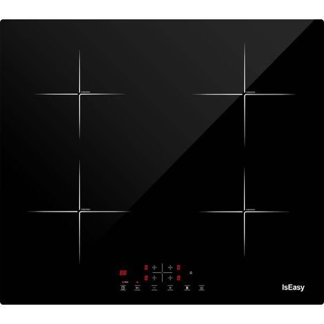 IsEasy 4 Zonen Einbau Induktionskochfeld mit 9 Leistungsstufen & Timer, 6800W,L58 x P52 cm, Boost-Funktion, Induktionskochplatte, Induktion Herdplatte mit 4 Platten, Schwarz