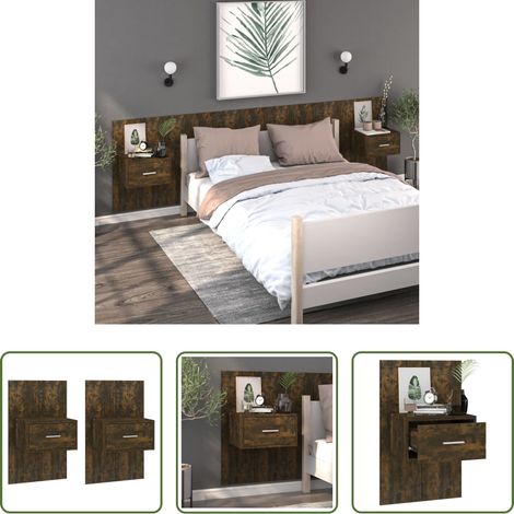vidaXL Table de chevet flottante - Tables de chevet murales 2 pcs Chêne fumé (1/5)