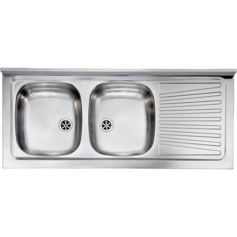 LAVELLO CUCINA DA APPOGGIO IN ACCIAIO INOX 2 VASCHE CON GOCCIOLATOIO MODELLO MONDIAL - CM.120x50 VASCA SINISTRA - PROFONDITÀ VASCA: 15 CM - HID