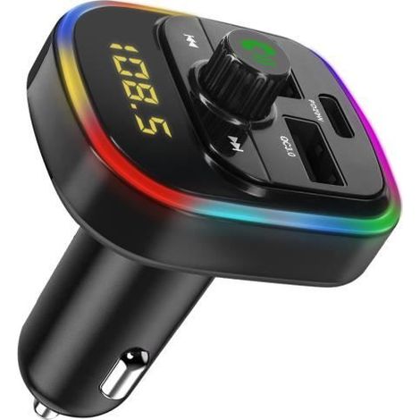 Transmetteur FM Bluetooth - C4 - Chargeur Voiture USB QC 3.0 - USB-C 20W - Noir - Mains Libres (1/4)