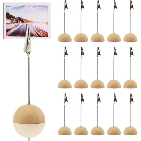 Portafotos con clips，20 tarjeteros de madera，portatarjetas de mesa，portatarjetas de lugar，soporte para fotos con base de madera (1/2)