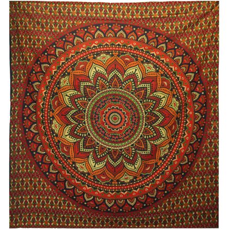 Colcha Doble de AlgodÃ³n + Colgante de Pared - Mandala ClÃ¡sico - Verde
