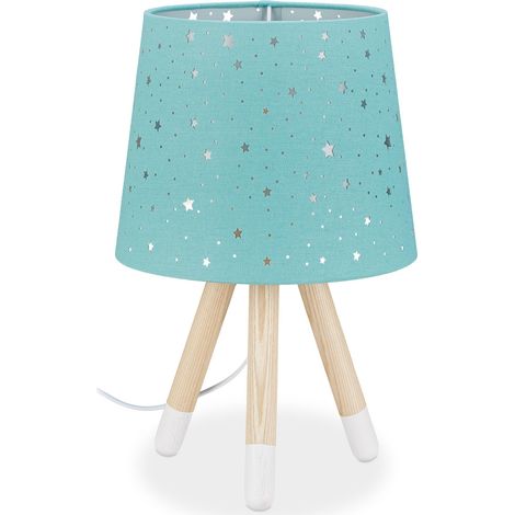 Lampada da tavolo rotonda per cameretta dei bambini 40 x 25,5 cm illuminazione soffusa atmosfera stellata in tessuto blu 130006493