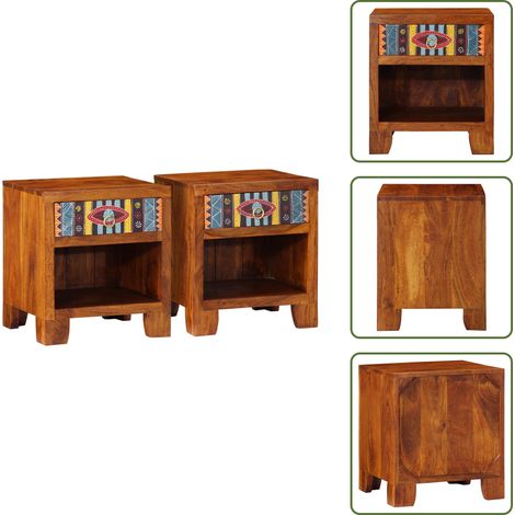 Nachttisch 2 Stk. 40x35x45 cm Massivholz Akazie - Nachttisch - Nachttische - Beistelltisch - Nachtschrank (1/5)