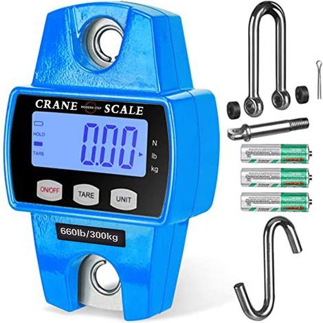 Balanza digital colgante de 300 kg (660 lb) - Balanza para peces resistente al agua y de alta resistencia - Balanza para equipaje de mano para caza, agricultura, bicicletas, arcos y pesca - Azul (1/5)