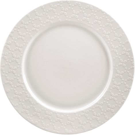 Assiette Plate Ø 27 cm Modèle CALAIS CAUDRY - Porcelaine Coloris Blanc - Décor Dentelle Fleurie