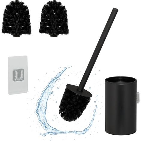 Relaxdays Scopino Bagno WC, Portascopino da Parete, Spazzola Piatta Antibatterica con Contenitore, Set Toilette, Nero