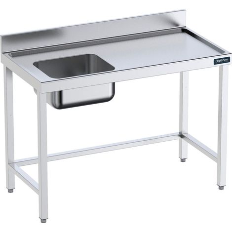 Table de chef Inox avec bac à Gauche, bord anti-ruissellement et renforts - Gamme 700 - Distform (1/2)