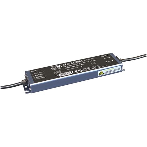 AFPY24-2501: Driver LED MW POWER 24V 2.5A / 60W ad alta PFC, ultrasottile, custodia in metallo IP67, 100-277VAC