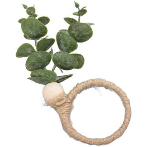 Servilleteros de imitación de hojas de eucalipto tejidos a mano, de estilo rústico primaveral con cuentas, ideales para la decoración de mesas en bodas y fiestas navideñas. (1/5)