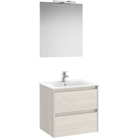 MUEBLE LAVABO 600MM TENET 2 CAJONES + ESPEJO Y APLIQUE LED NORDIC ASH