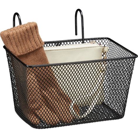 Cesta para manillar de bicicleta - para niños y adultos - delantera - metal - 21 x 24,5 x 9,5 cm - negra (1/5)