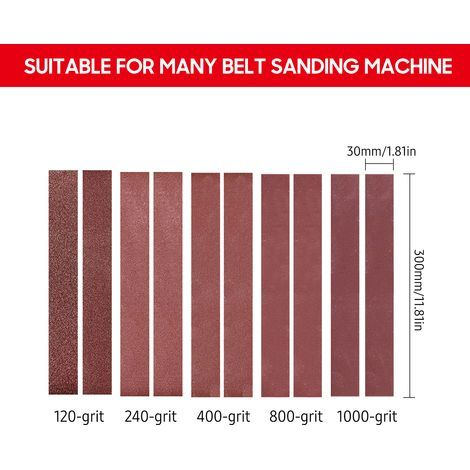 30x330mm 10 packs of abrasive belts (2 of each of 120, 240, 400, 800, and 1000 grit) aluminum oxide belt sandpaper sander paper for (1/5)