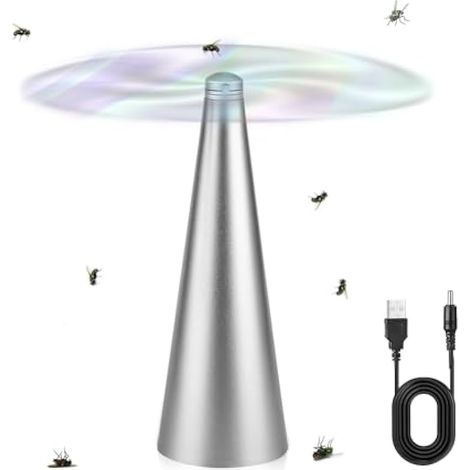 Ventilateur anti-mouches de table, USB rechargeable portable, répulsif alimentaire pour restaurants, pique-nique, barbecue, camping (Argent)