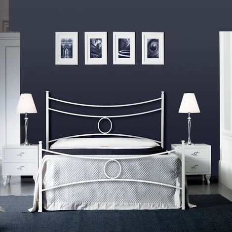 Cama de hierro cuadrada grande con reposapiés Blanco CONCA 126x208x h117 cm