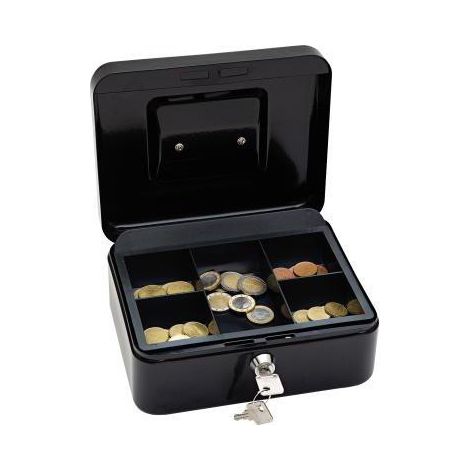 Geldkassette ® 20 x 9 x 16 cm (B x H x T) 1 Fach für Banknoten 5 Fächer für Hartgeld mit Schloss Stahl schwarz (1/4)