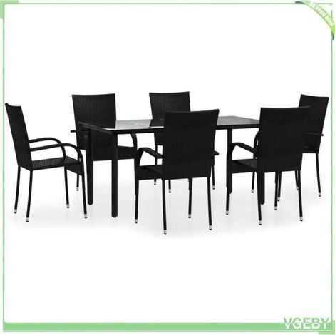 Ensemble à manger de jardin - FAFEICY - 3156657 - Noir - Résine tressée - Table verre trempé 160x80 cm (1/5)
