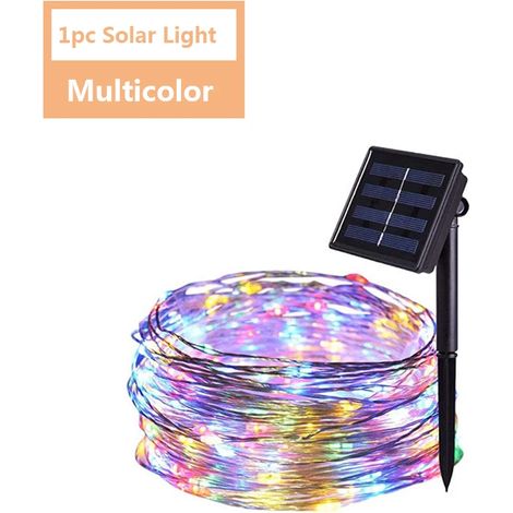 Guirlande lumineuse féérique LED (7 m, 50 LED, multicolore) étanche, à énergie solaire, idéale pour décorer un sapin de Noël ou un jardin. Compatible avec les décorations de jardin et d'arbre. (1/5)