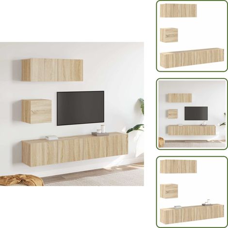 Ensemble de meubles TV 4 pcs Chêne sonoma Bois d'ingénierie - Meuble Tv - Meuble Téléviseur - Meuble Suspendu - Étagère Murale - Rangement Tv (1/5)