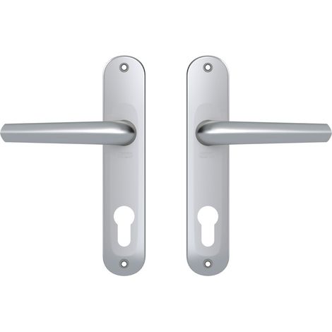 Set de Poignée de Porte sur Grande Plaque - Version Clé I pour Porte d’Entrée, Bureau, Garage - Entraxe 165 mm - Pose Facile - en Zamak Résistant - Finition Argent (1/5)