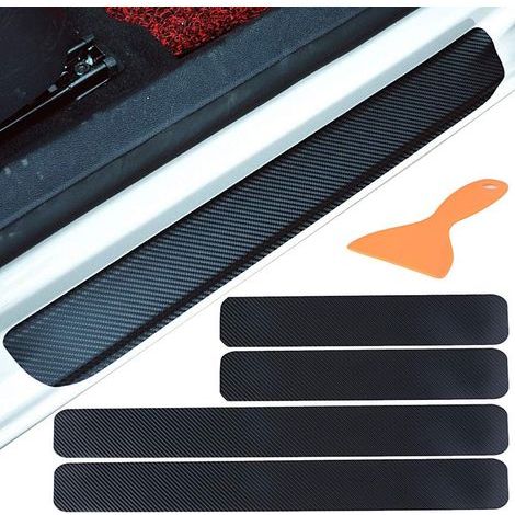 Lot de 4 autocollants en carbone 4D pour protection seuil porte voiture Dimensions 60x6,7cm et 40x6,7cm Étanches et antidérapants (1/5)