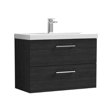Nuie Arno Charcoal Black Woodgrain 800mm Wall Hung 2 Drawer Vanity Unit and Mid Edge Ceramic Basin - ARN626D (1/5)
