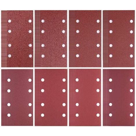 Cyslmuk – Lot de 80 feuilles abrasives 93 x 185 mm – 8 trous – Assortiment grains 40/60/80/120/180/240/320/400 – Pour ponceuse bois dur (1/5)