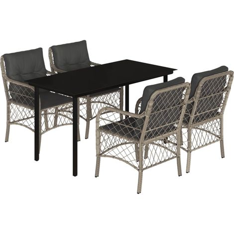 Maison Exclusive - Set Pranzo da Giardino 5pz con Cuscini Grigio Chiaro Polyrattan (1/5)