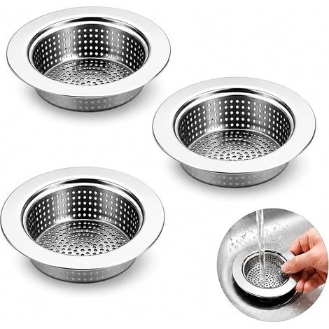 3 x Kitchen Sink Filter, Shower Hair Filter, Kitchen Sink Grill, Stainless Steel Sink Drain Accessory for Kitchen Sink Bathtub Bathroom (11.2 x 7.5 x 2 cm) (1/5)
