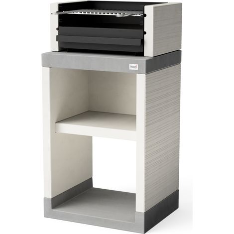 TUOZI - Barbacoa de Obra para Leña y Carbón Modelo PLAN 0 (Gris/Blanco - 59 x 47 x 113 cm) REF: T00870 - Uso en Exteriores (1/2)