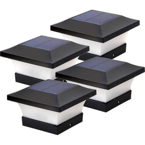 Lot de 4 lampes solaires LED pour poteaux en bois de 4 x 4, terrasse, clôture, lumière du jour blanche 6000 K [Classe énergétique A+] (1/5)