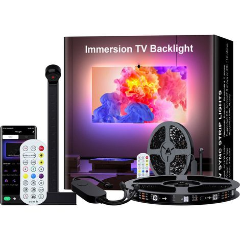 Ortviai Bande LED RGB avec synchronisation écran TV, 5 m, télécommande et application mobile, 16 millions de couleurs (1/4)