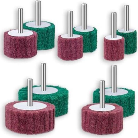 Jeu de 10 disques de ponçage de tailles différentes : 60/50/40/30/25 mm. Kit de disques de ponçage non tissés pour le nettoyage et le décapage de la peinture et des oxydes, diamètre de la tige : 6 mm.