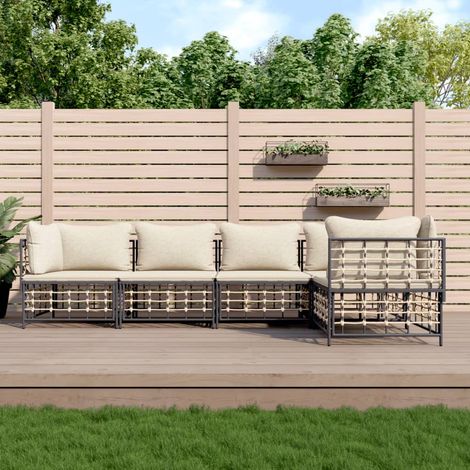 5-tlg. Garten-Lounge-Set mit Kissen Anthrazit Poly Rattan vidaXL (1/5)