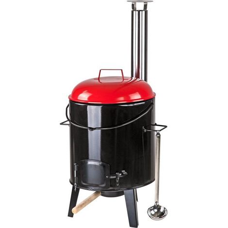 Dema – Poêle à bois 14 litres – Chaudron émaillé Ø 330 mm – Grille à charbon Ø 325 mm – Pour soupes et ragoûts en extérieur