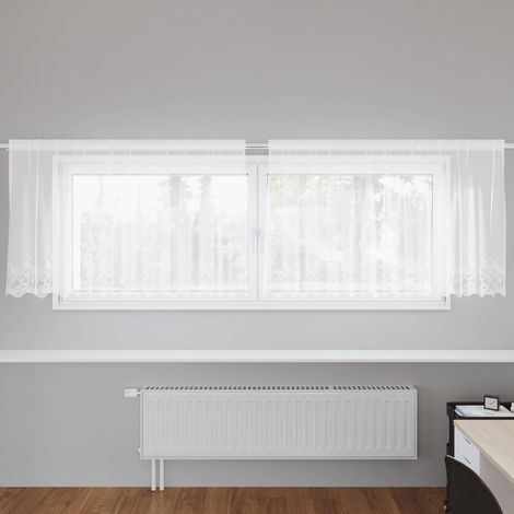 Spitzenvorhang mit Vorhängen Floral Weiß 120 x 300 cm Polyester