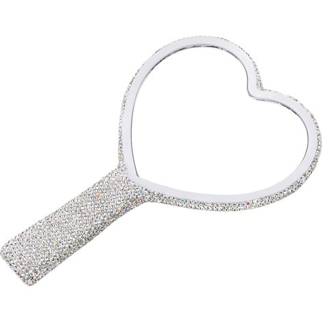 Miroir de poche blanc à strass, haute définition, portable, en forme de cœur, avec poignée, idéal pour les voyages, les mariages et le quotidien. (1/5)