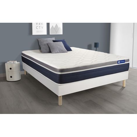 Ensemble ACTIFLEX CONFORT Matelas Ressorts ensachés+mémoire de forme 200x200cm Maxi épaisseur + sommier KIT blanc (1/5)