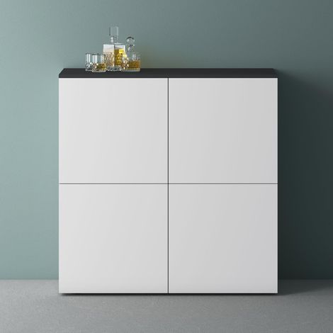 Mai & Mai Möbel Kommode Aufbewahrungsschrank mit 4 Türen in Anthrazit matt + Weiß matt Sideboard Schrank Mehrzweckschrank BTH: 100x36,4x98 cm Schrank04 (1/5)