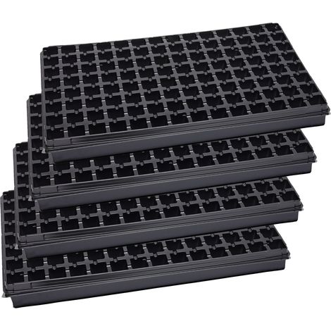 Garronda Bac à Semis, Plateau de Semis 112 Cellules, Mini Serre Interieur pour Germination et Culture, Plaque de semis idéal pour Potager, Bac de Germination avec Drainage Lot de 4 (53x32 cm, Noir)