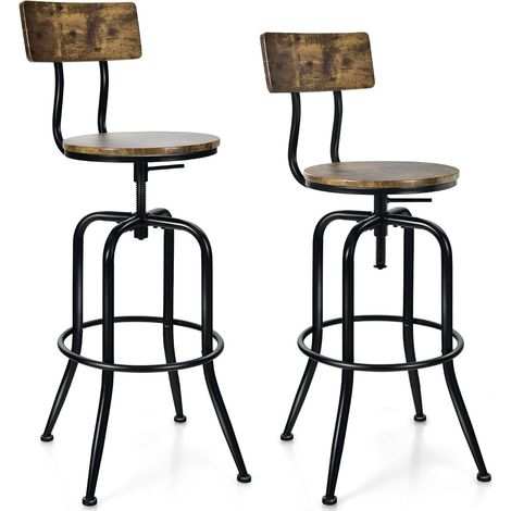 Tabourets de bar industriels réglables et pivotants, lot de 2, marron (1/5)