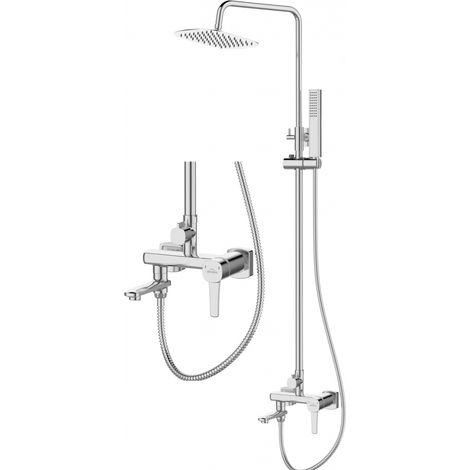 Invena Robinetterie de douche Glamour - Hauteur réglable de 94 à 138 cm - Pommeau de douche effet pluie 22 x 22 cm - Douche chromée